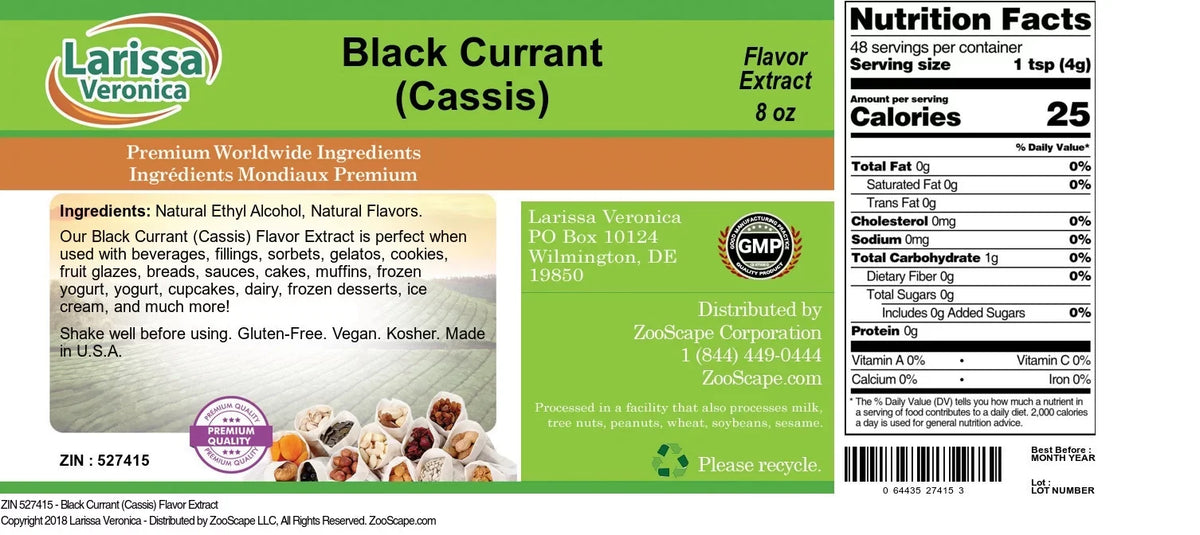 Larissa Veronica Black Currant (Cassis) Flavor Extract, (Black Currant (Cassis), 8 oz, 3-Pack, Zin: 527415)