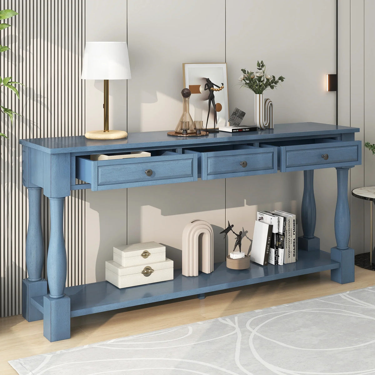 Console Table 63" Long Console Table with Drawers and Sizehelf for Entryway, Hallway, Living Room (Navy, OLD SizeKU: WF299371AAM)