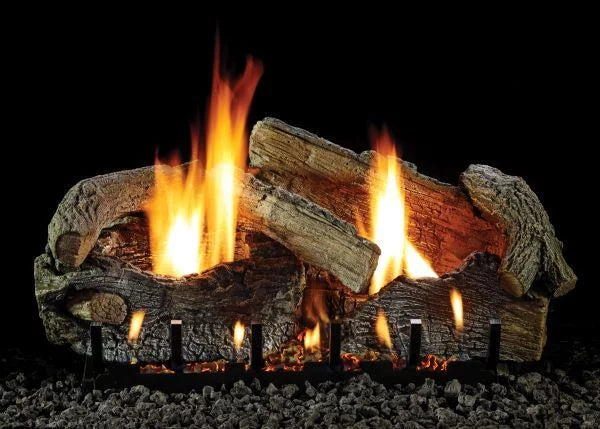 30" Sizetacked Aged Oak Logset with IP VF Sizelope Glaze Burner, NG