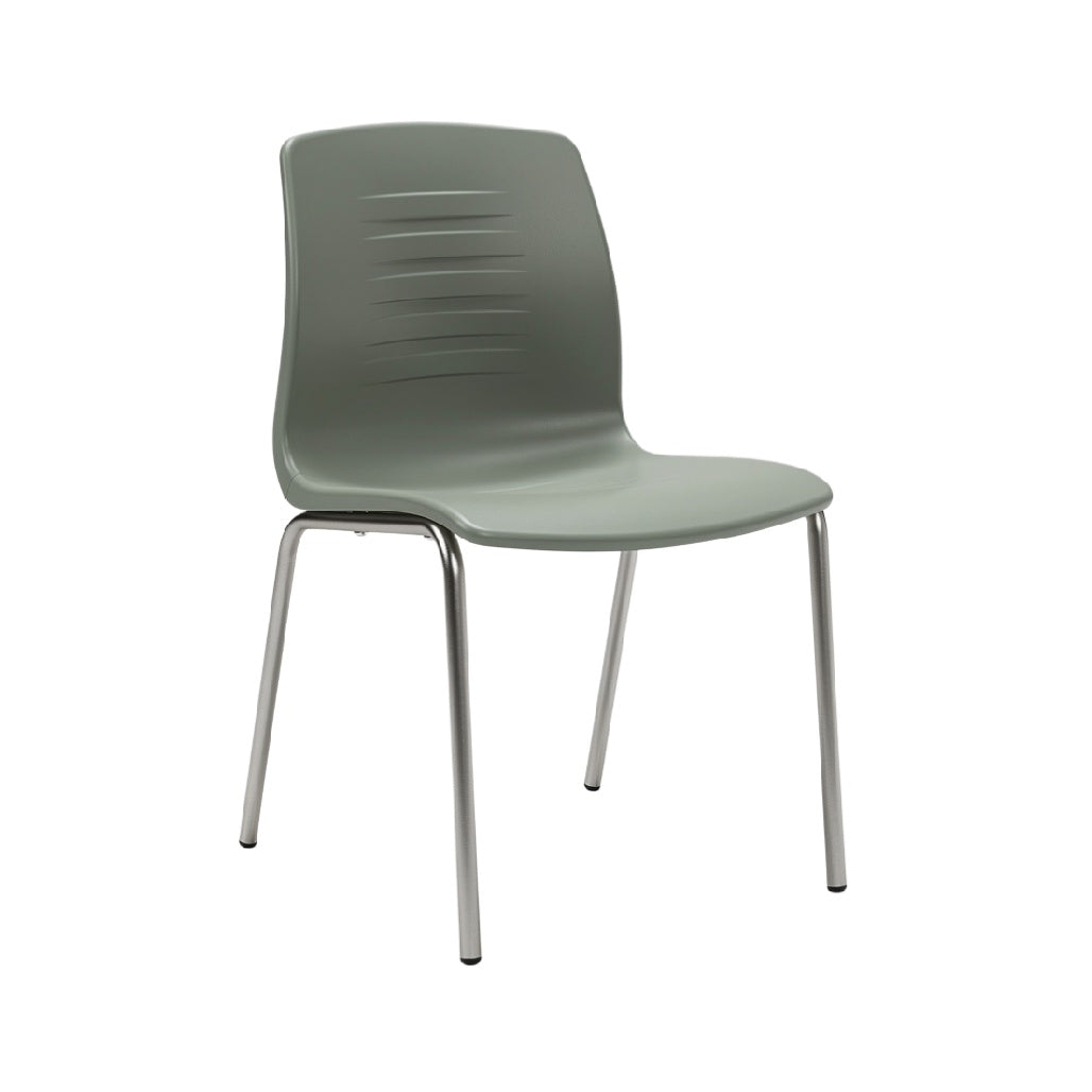 Krzesło plastikowe z metalowymi nogami, ergonomiczne i nowoczesne.