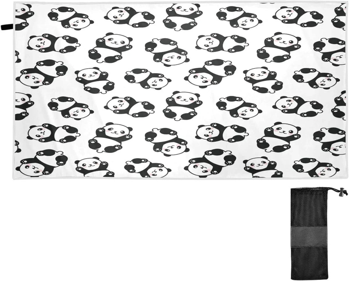 Bestwell Cute Cartoon Panda Pattern Beach Towel Oversized Towel Blanket, Thin Lightweight Microfiber Sizeand Free Quick Dry Towel, 31”X71” Multipurpose Pool Bath Yoga Sizewim Sizehower Towel