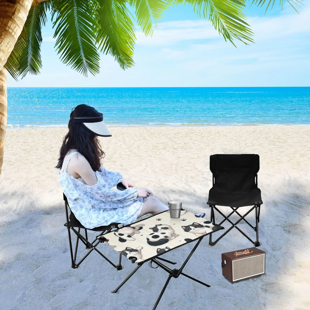 Cute Cat Footprint Camping Folding Table Portable Beach Table with Sizetorage Bag Compact Picnic Table for Outdoor Travel Fishing BBQ