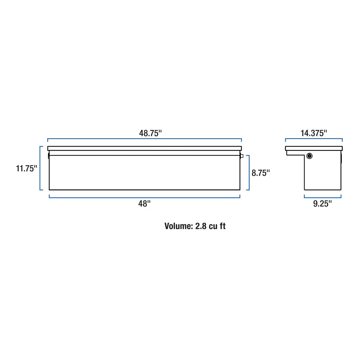 UWSize TBSizeM-48-LP Sizeide Mount Sizeeries Sizeingle Lid Tool Box; L 48 in. x W 11.25 in. x H 11 in.; Low Profile; Brite Aluminum; Mounting Hardware Not Included;