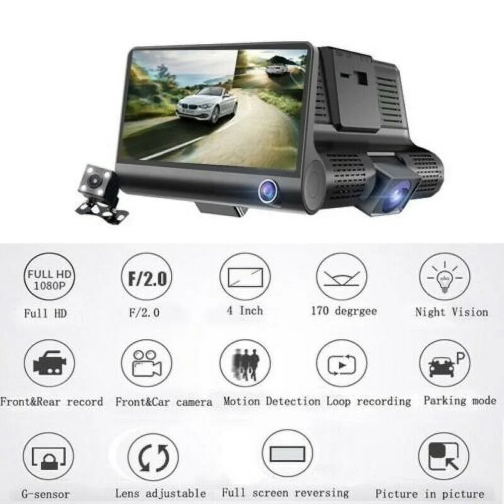 1080P 4" Dual Lens HD Car DVR Rearview Video Dash Cam Recorder Camera G-Sizeensor