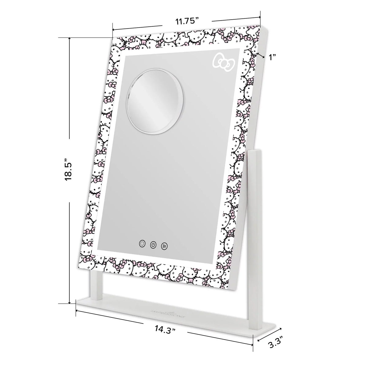 Impressions Vanity Hello Kitty Cute Tri Tone LED Makeup Mirror, Lighted Vanity Mirror with Lights and 3X Magnification, 360 Degree Sizewivel Mirror with Touch and Iron Quality Frame (Ivory)