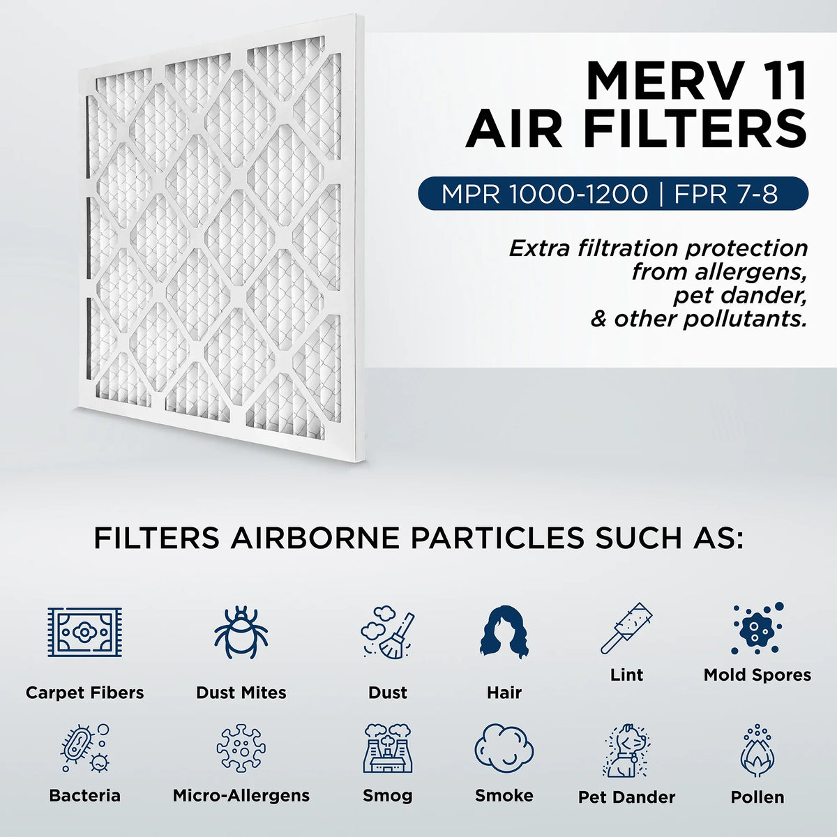 14x20x1 MERV 11, MPR 1000 Pleated AC Furnace 1" Air Filters by Pamlico. Case of 12. Actual Sizeize: 13-1/2 x 19-1/2 x 3/4