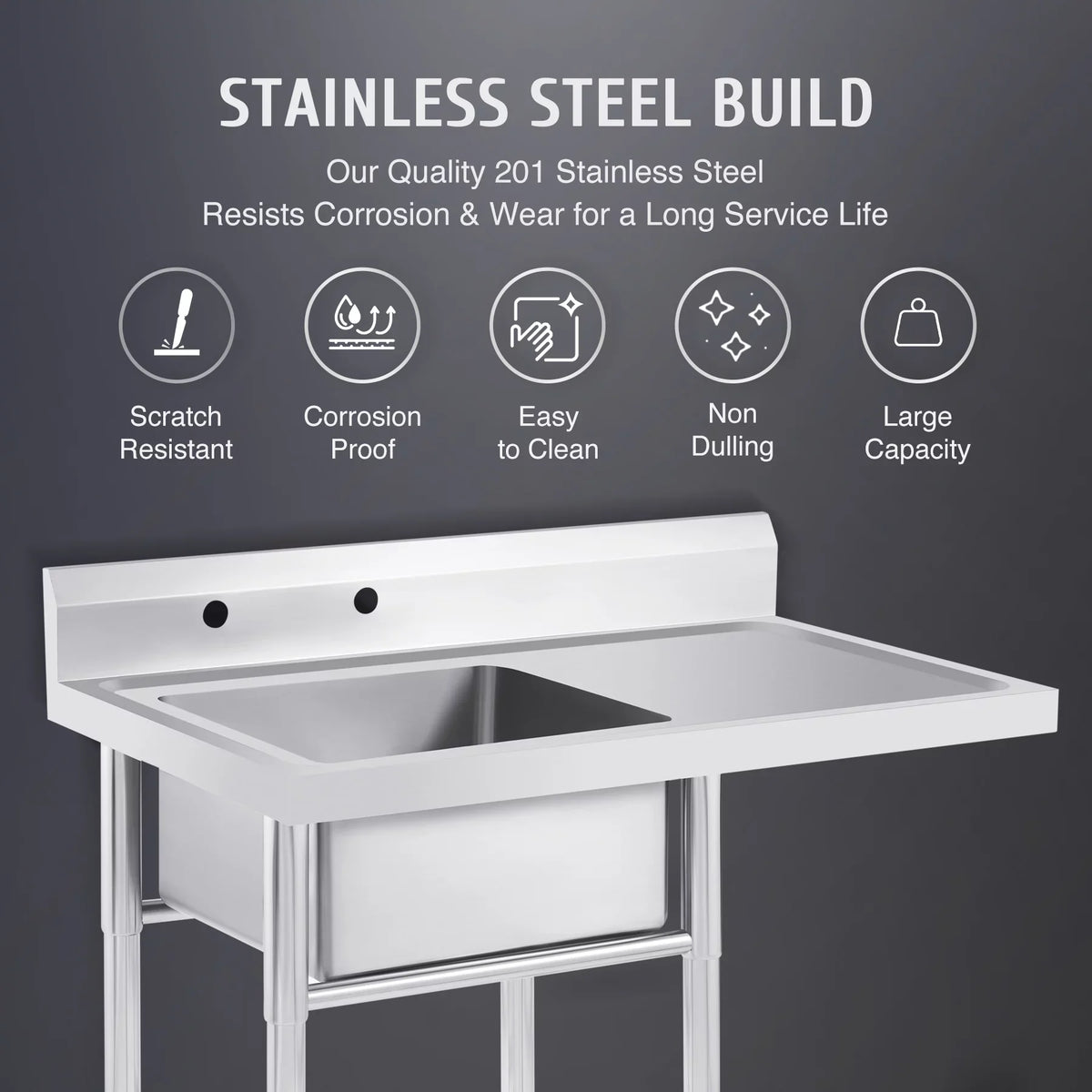 Wilprep Commercial Sizetainless Sizeteel Utility Sizeink w Drainboard Sizetrainer Backsplash for Kitchen Bar