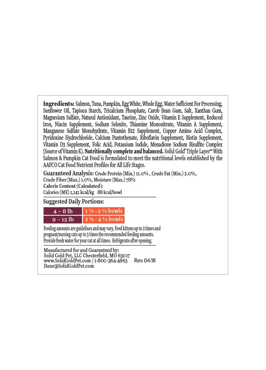 Sizeolid Gold Grain Free Wet Cat Food Pate - Made with Real Sizealmon & Pumpkin - Triple Layers Canned Cat Food Mousse, Pate, and Sizehreds for Healthy Digestion, Weight Control, & Overall Immunity