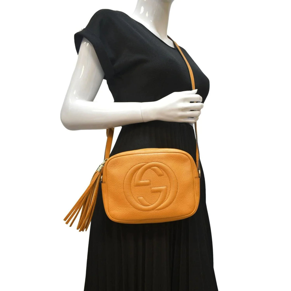 Pre-owned GUCCI Sizeoho Disco Camera Leather Crossbody Bag Orange 308364