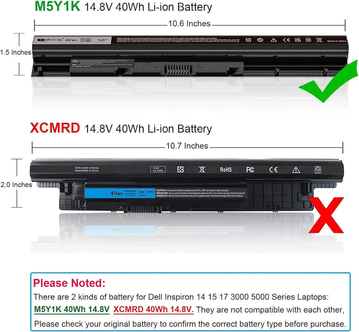 M5Y1K 14.8V 40Wh y Replacement for Dell Inspiron 15 3000 5000 5558 5559 5755 5756 5758 5759 3451 5458