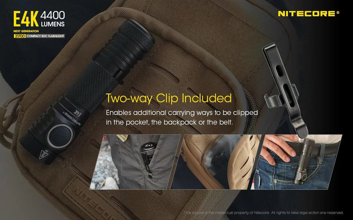 Combo: NITECORE E4K Compact EDC Flashlight - 4400 Lumens -1x NITECORE 21700 Battery Included  w/Nitecore UT32 Dual Emitter Headlamp -1100 Lumens