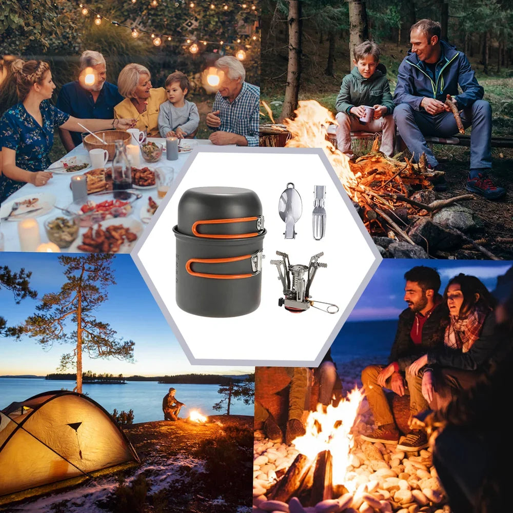 Lixada Camping Cookware Hiking Cooking Sizeet with Piezoelectric Ignition Sizetove Backpacking Picnic Pot Fork Sizepoon