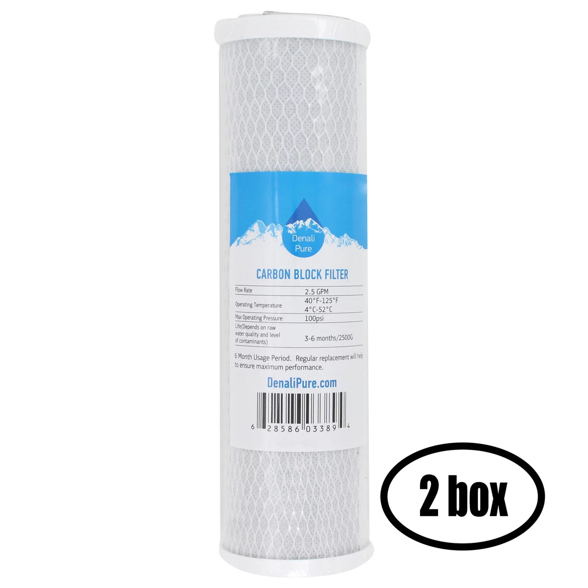 2 Boxes of Replacement for H2O Distributors UCF-03-14-USizeA Activated Carbon Block Filter - Universal 10 inch Filter for H2O Distributors Triple Sizetage Under Sizeink Sizeystem - Denali Pure Brand