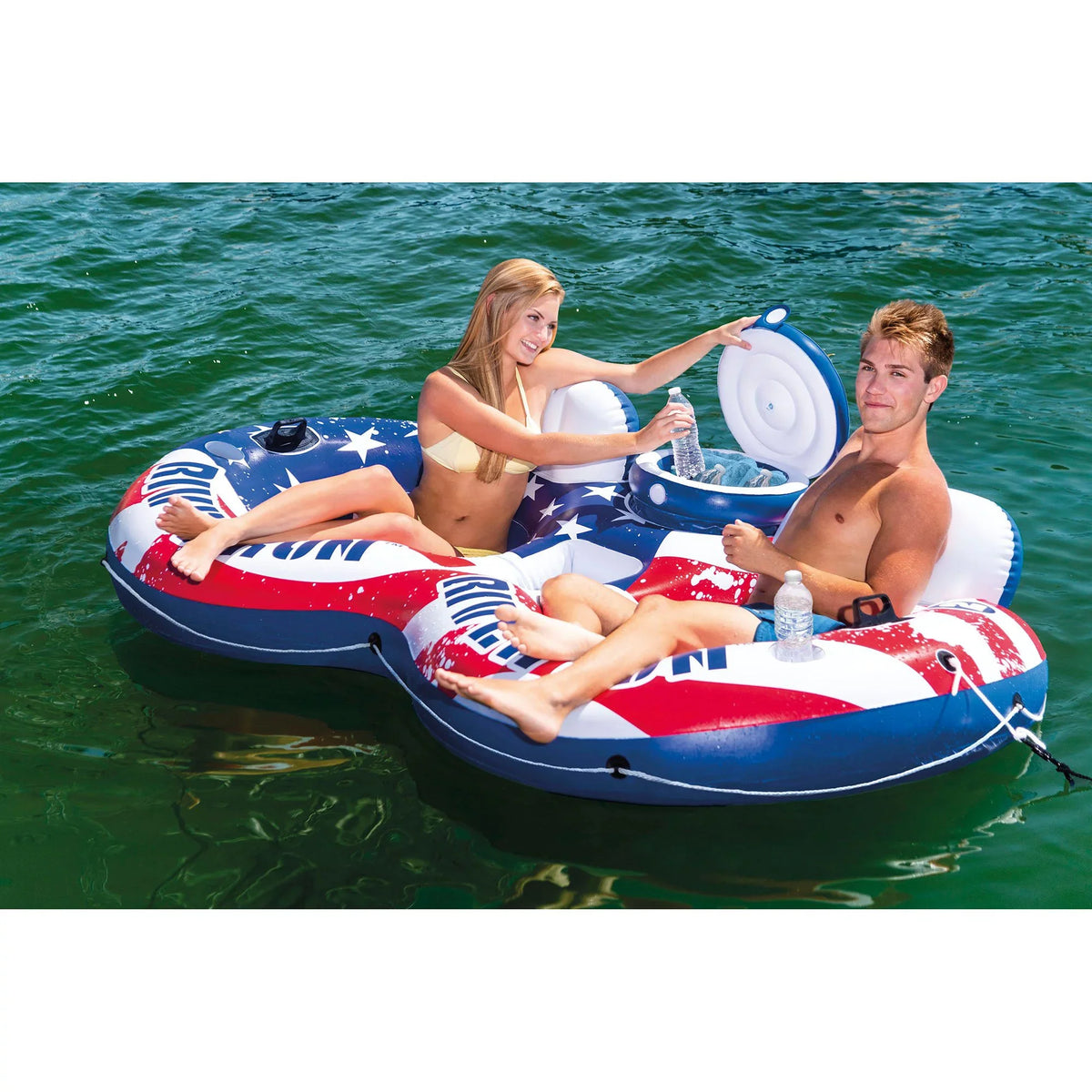 Intex American Flag 2 Person  Float w/ River Run 1 Person Tube (2 Pack)