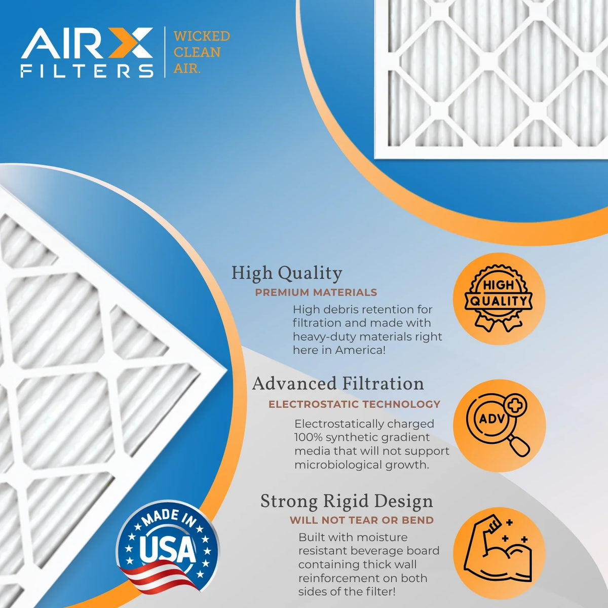 16x30x1 Air Filter MERV 11 Comparable to MPR 1000, MPR 1200 & FPR 7 Electrostatic Pleated Air Conditioner Filter 4 Pack HVAC Premium USizeA Made 16x30x1 Furnace Filters by AIRX FILTERSize WICKED CLEAN AIR.