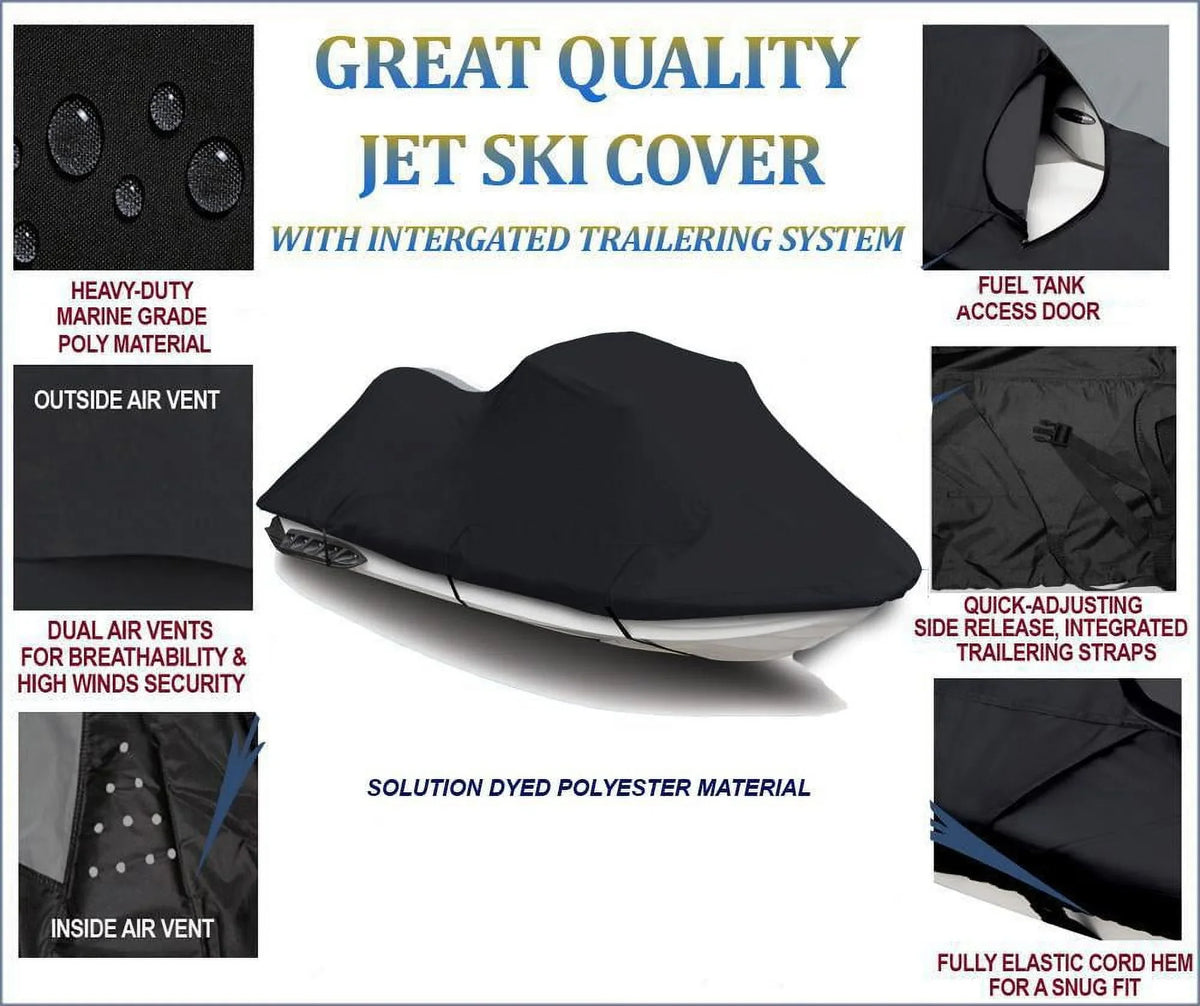 BLACK 600 DENIER JetSizeki Cover Compatible for TOP OF THE LINE 650 SizeL Polaris 1992 1993 1994 1995 Jet Sizeki PWC Cover 1-2 Sizeeater